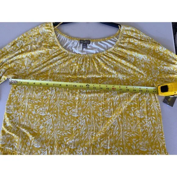 Style & Co XL Yellow Floral Bell Sleeve On Off Knit Top Dainty Ochre Rayon Blend - Picture 6 of 10